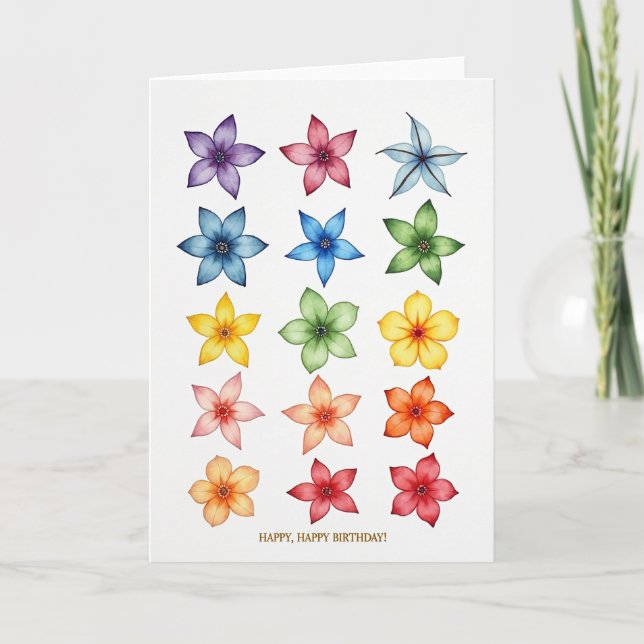 Joyful Birthday Blossom Grid Card (Front)