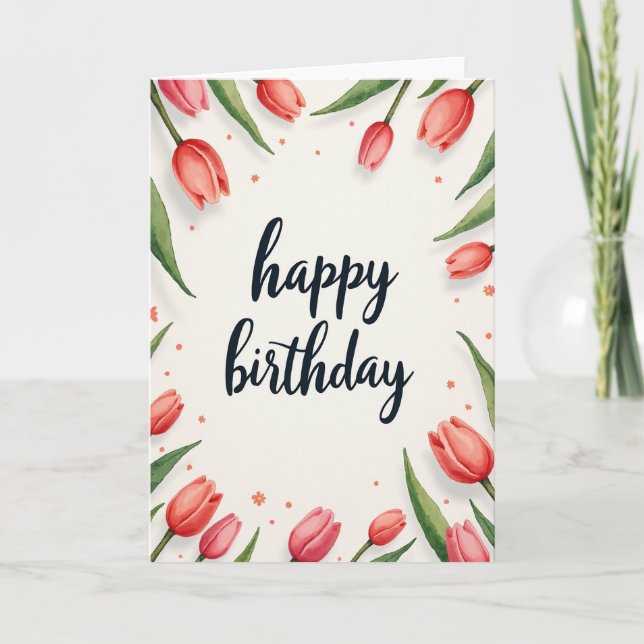 Joyful Birthday Botanical Script Card (Front)