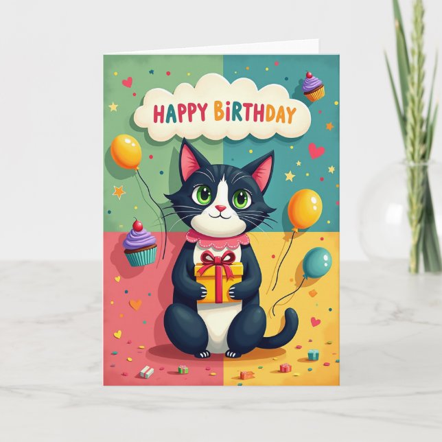 Joyful Birthday Cat Card (Front)