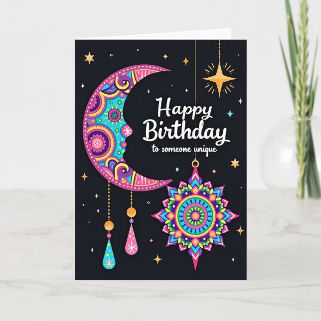 Joyful Birthday Celestial Moon Card (Front)