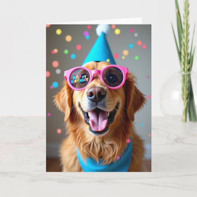 Joyful Birthday Dog Hat Card (Front)
