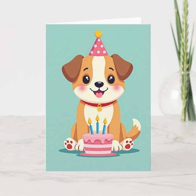 Joyful Birthday Dog Illustration Card (Front)