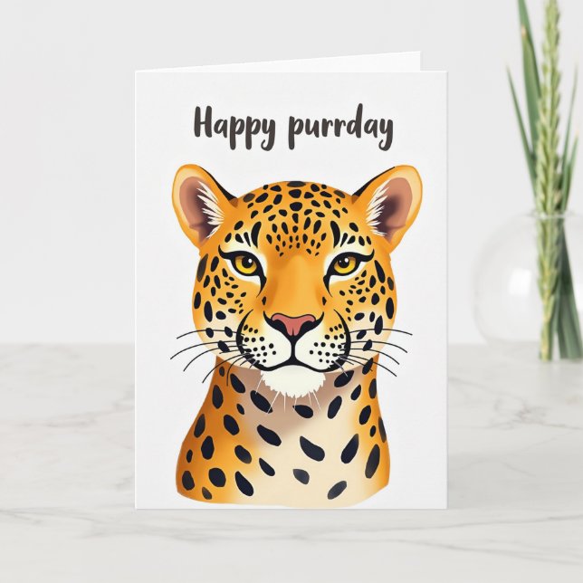 Joyful Birthday Feline Portrait Card (Front)