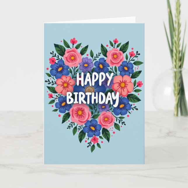 Joyful Birthday Floral Heart Card (Front)