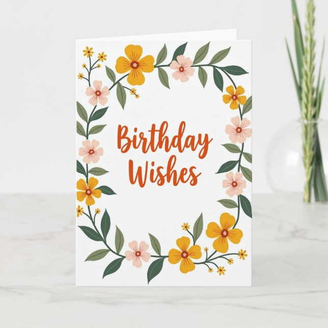 Joyful Birthday Floral Wreath Card (Front)