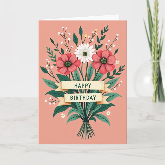 Joyful Birthday Flowers Card (Front)