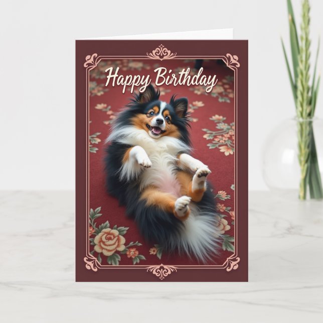 Joyful Birthday Fluffy Dog Card (Front)