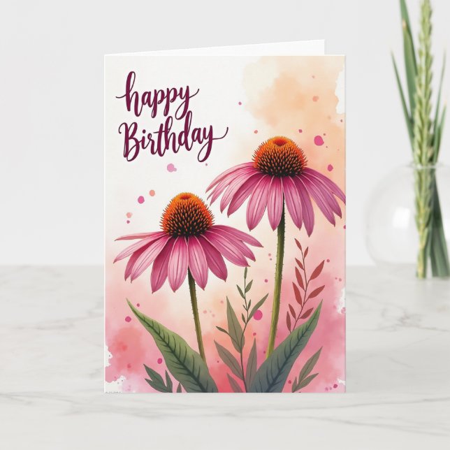 Joyful Birthday Fuchsia Bloom Card (Front)