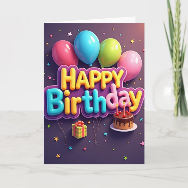 Joyful Birthday Glossy Bubble Card (Front)