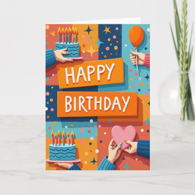 Joyful Birthday Handheld Cake Card (Front)