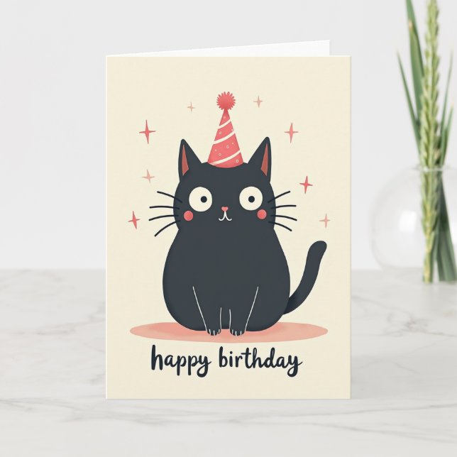 Joyful Birthday Hat Cat Card (Front)