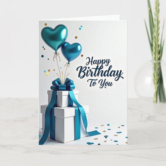 Joyful Birthday Heart Balloons Card (Front)