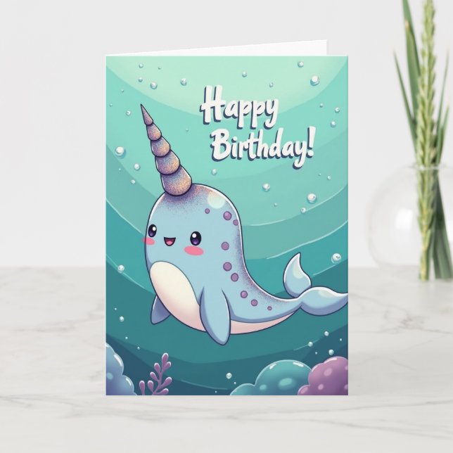 Joyful Birthday Horned Creature Card (Front)
