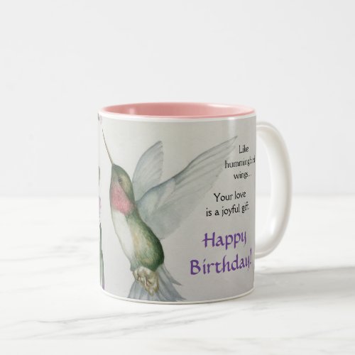 Joyful Birthday Hummingbird Wings Love Watercolor Two_Tone Coffee Mug