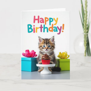 Joyful Birthday Kitten Cupcake Card