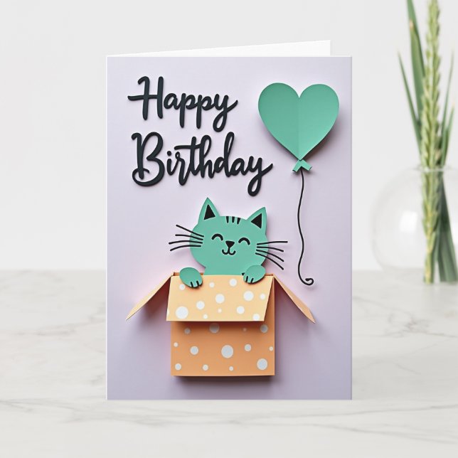Joyful Birthday Mint Cat Card (Front)