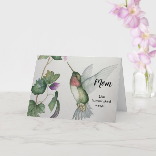 Joyful Birthday Mom Hummingbird Wings Elegant Love Card (Orchid)