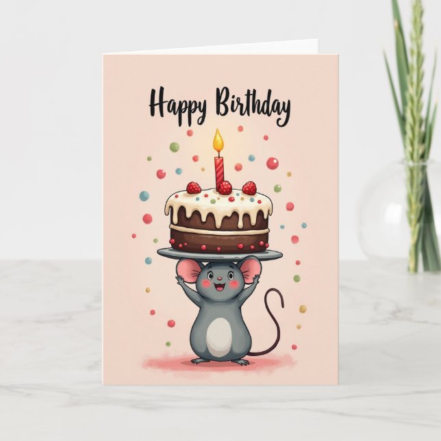 Joyful Birthday Mouse Cake Card (Front)