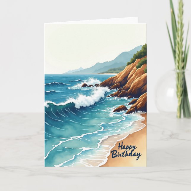 Joyful Birthday Ocean Waves Card (Front)