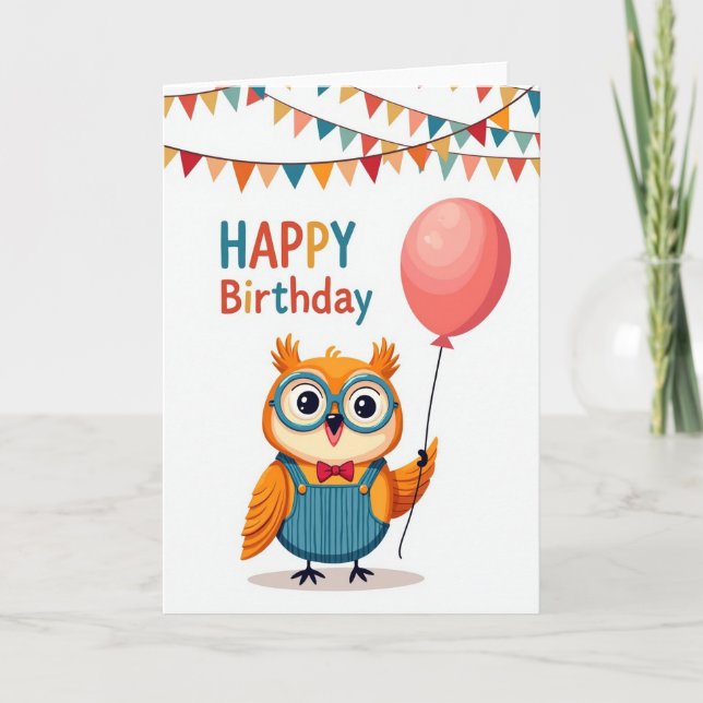 Joyful Birthday Owl Illustration Card (Front)