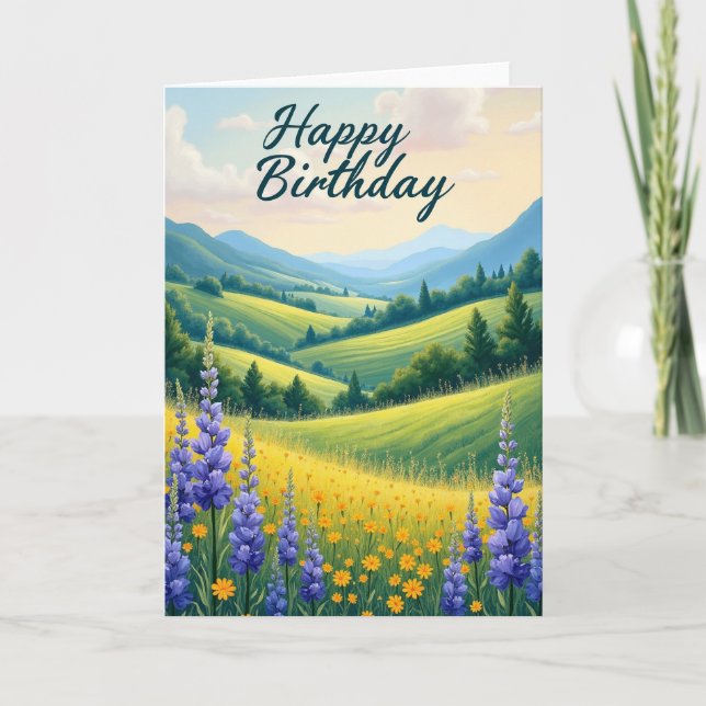 Joyful Birthday Painted Landscape Card (Front)