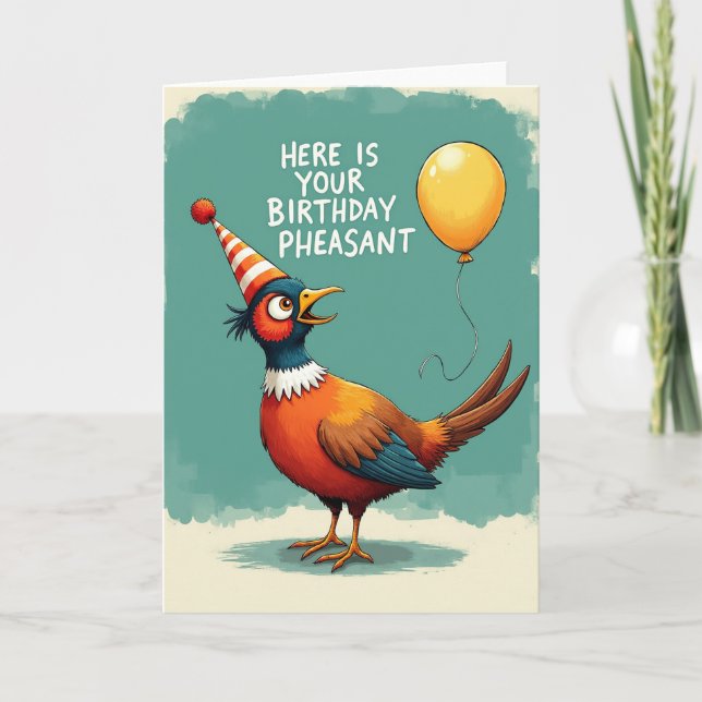 Joyful Birthday Party Hat Bird Card (Front)