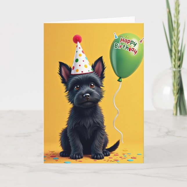 Joyful Birthday Party Hat Puppy Card (Front)