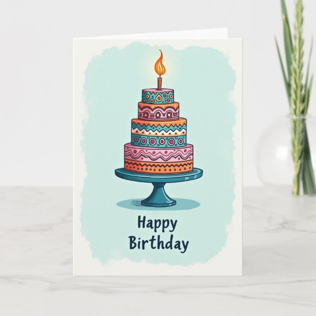 Joyful Birthday Patterned Cake Card (Front)