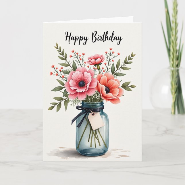 Joyful Birthday Pink Bloom Card (Front)