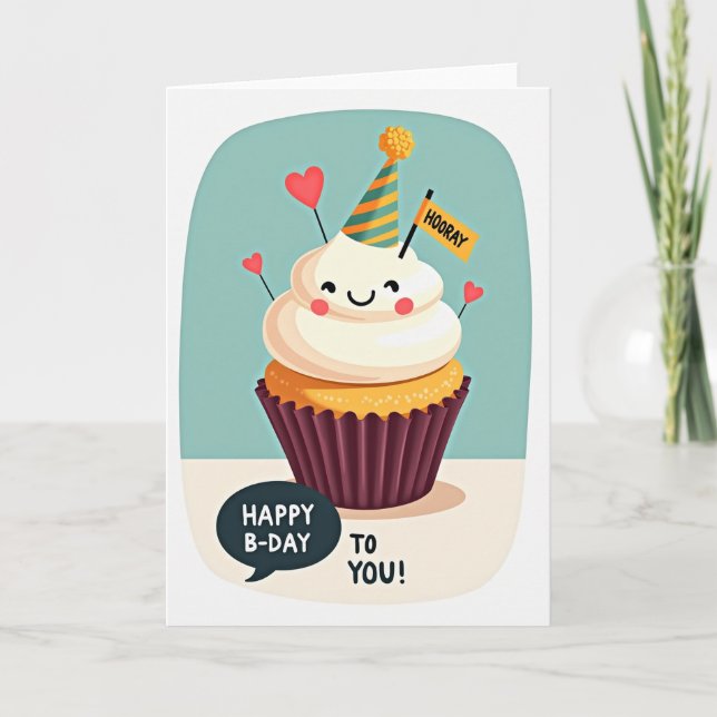 Joyful Birthday Smiling Cupcake Card (Front)