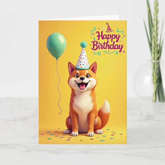 Joyful Birthday Smiling Pup Card (Front)
