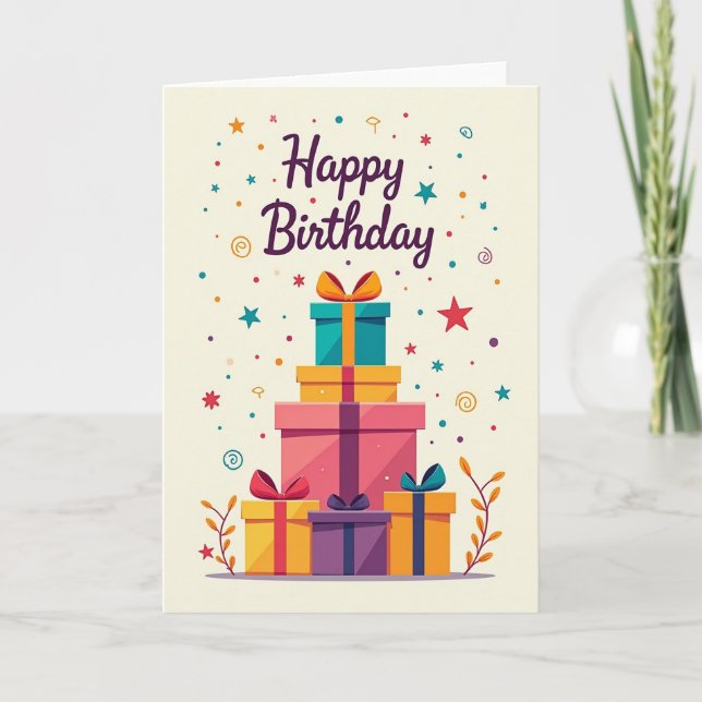 Joyful Birthday Stacked Gifts Card (Front)