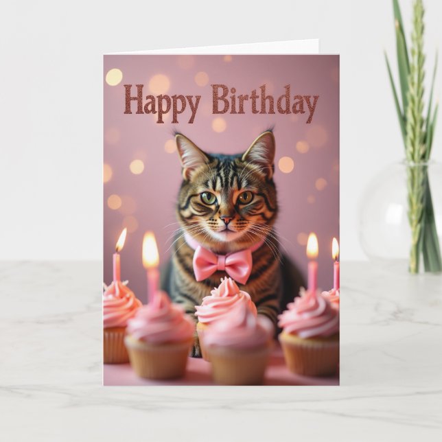 Joyful Birthday Tabby Cupcake Card (Front)