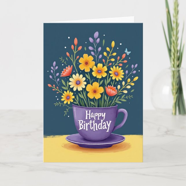 Joyful Birthday Teacup Card (Front)