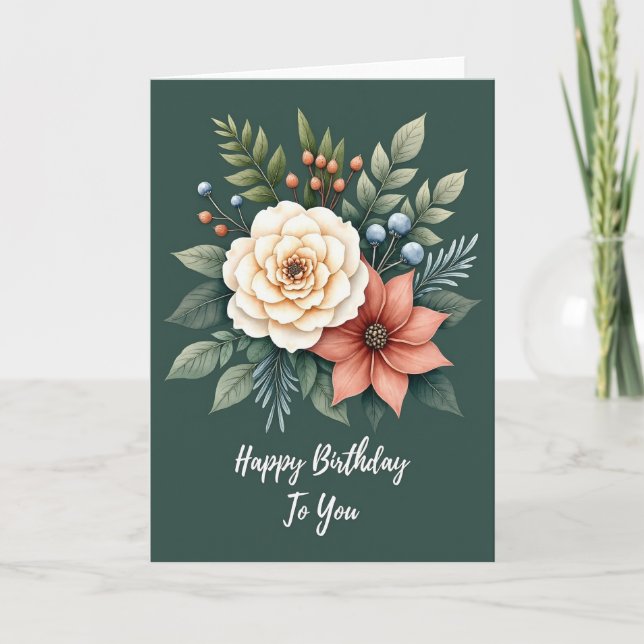 Joyful Birthday Teal Bloom Card (Front)