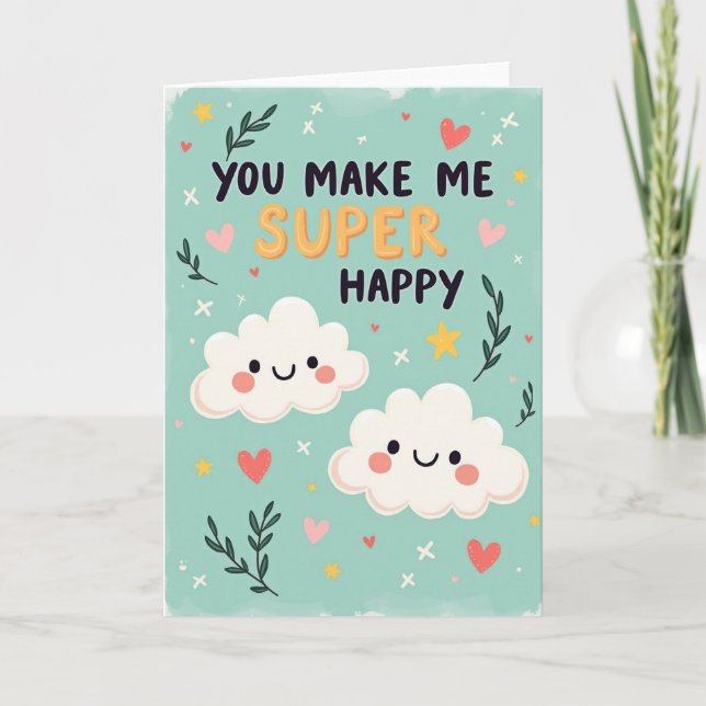 Joyful Birthday Teal Cloud Card (Front)