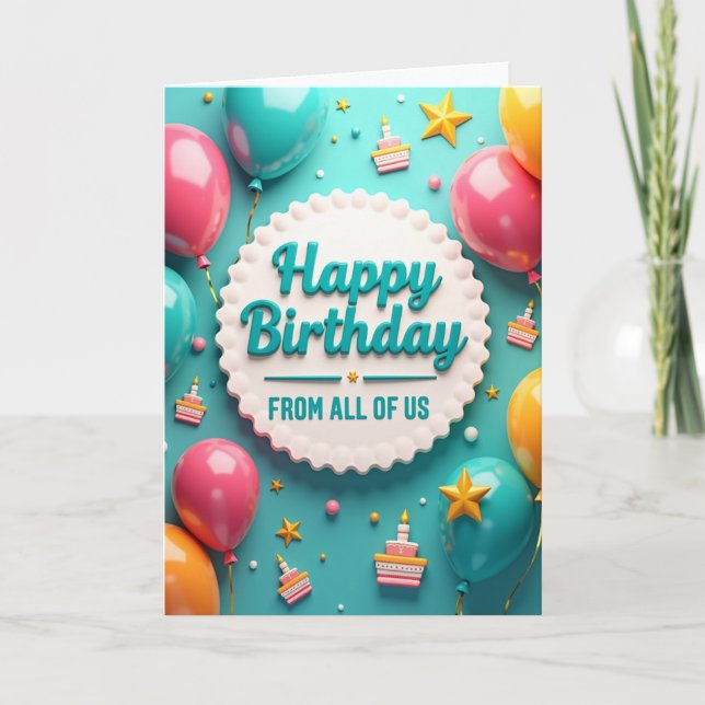 Joyful Birthday Teal Plaque Card (Front)