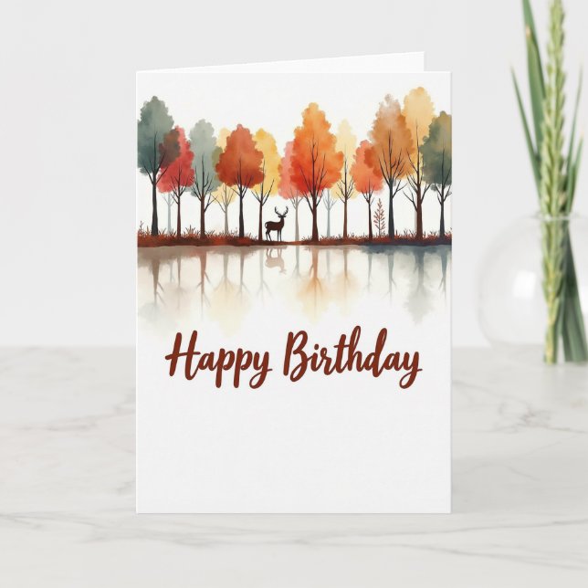 Joyful Birthday Watercolor Forest Card (Front)