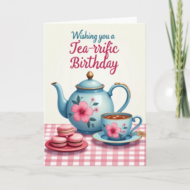 Joyful Birthday Whimsical Tea Card (Front)