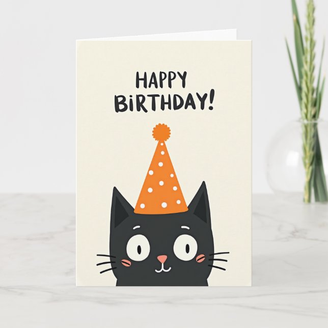 Joyful Black Cat Party Card (Front)