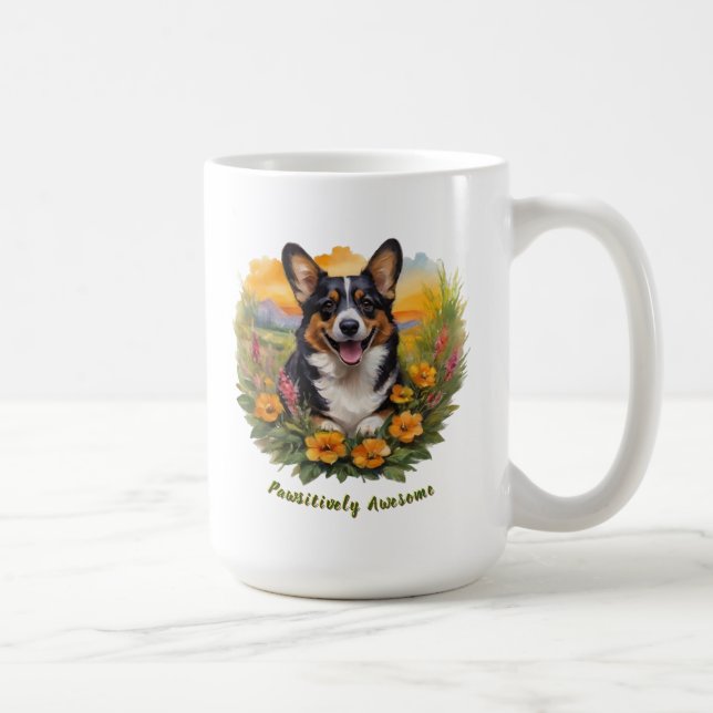 Joyful Black Corgi Coffee Mug (Right)