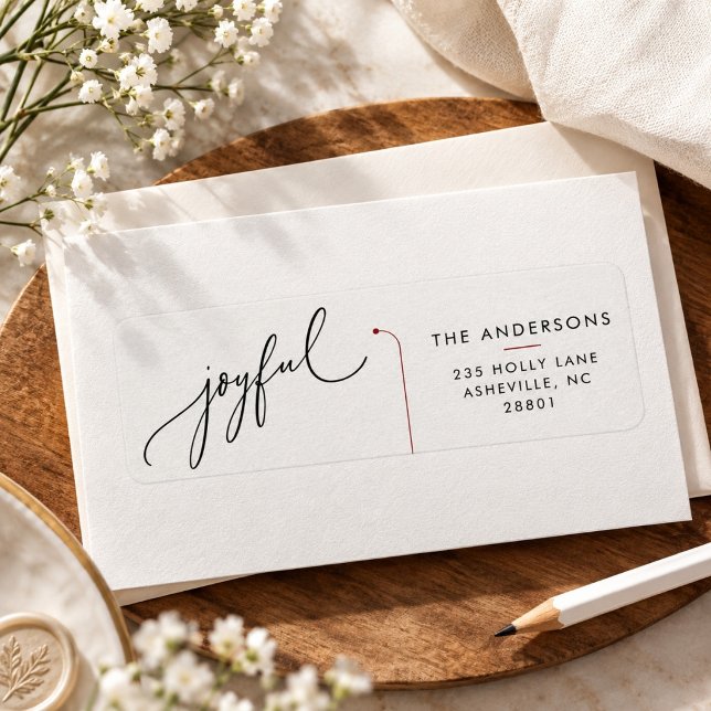Joyful Black Script Christmas Return Address  Label (Creator Uploaded)