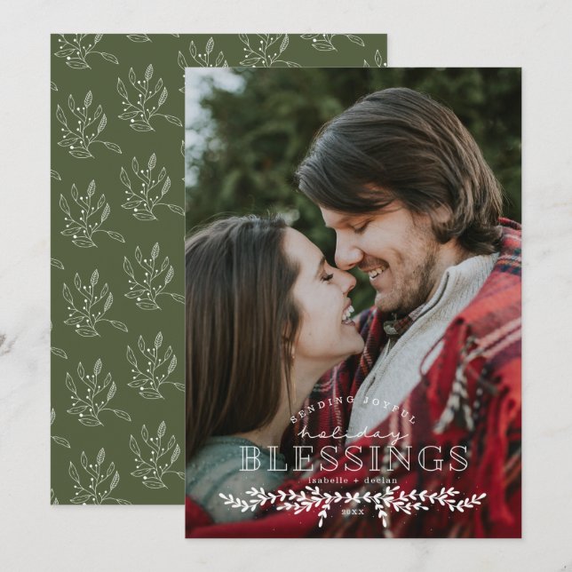 Joyful Blessings Hand Lettered Photo Flat Card (Front/Back)