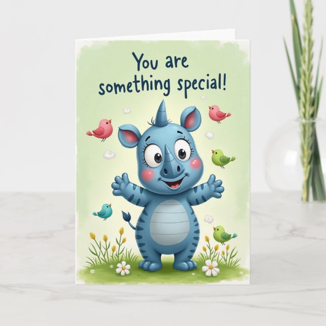 Joyful Blue Creature Birthday Card (Front)