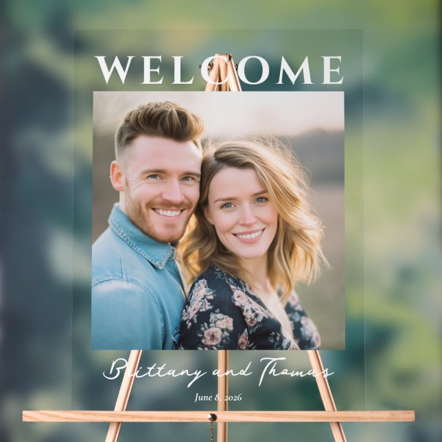Joyful Blue Floral Photo Acrylic Sign (Neutral)