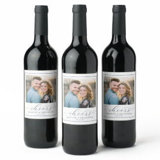 Joyful Blue Floral Photo Wine Label