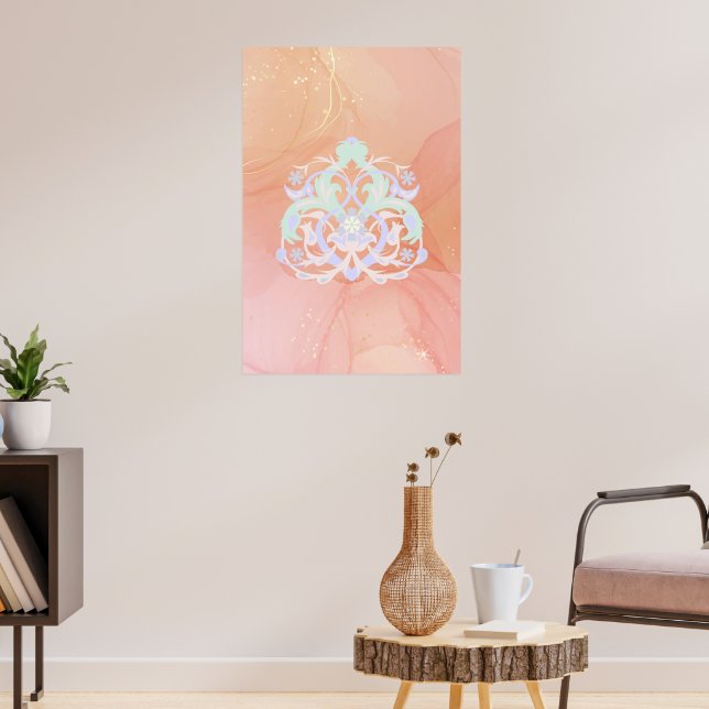 Joyful Blue Green Flower Art Poster (Living Room 3)