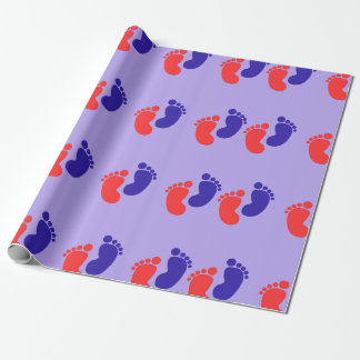 Joyful Blue Red Baby Foot Print Wrapping Paper