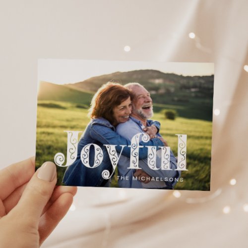 Joyful Blue Swirls Photo Christmas Holiday Card