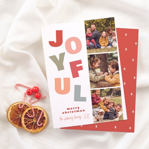 Joyful Boho Bold Multi 3 Photo Booth Christmas Holiday Card